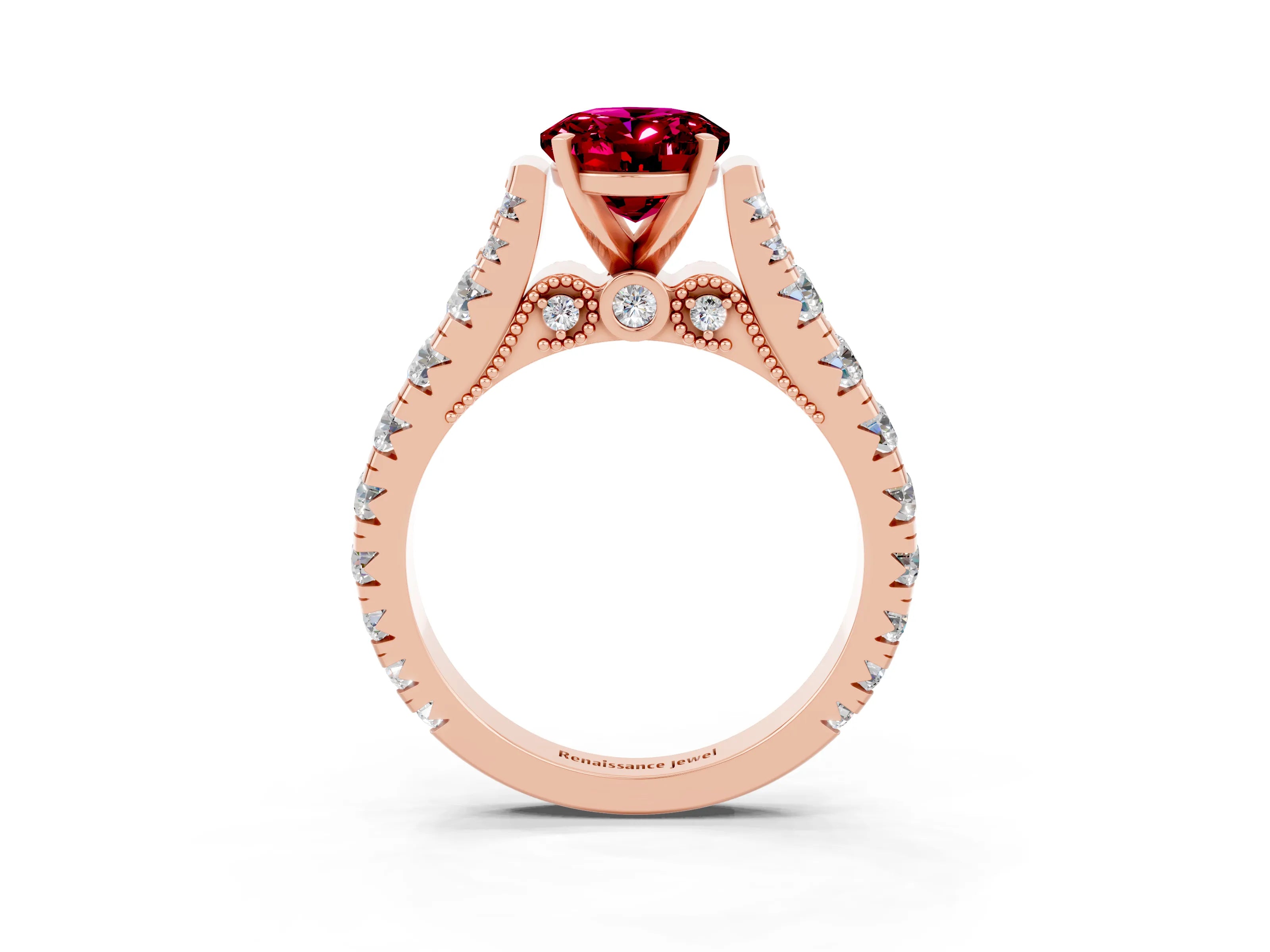 Rose gold Oval Cut Garnet Classic Solitaire Ring with Pavé Band and Four-Prong Setting_3