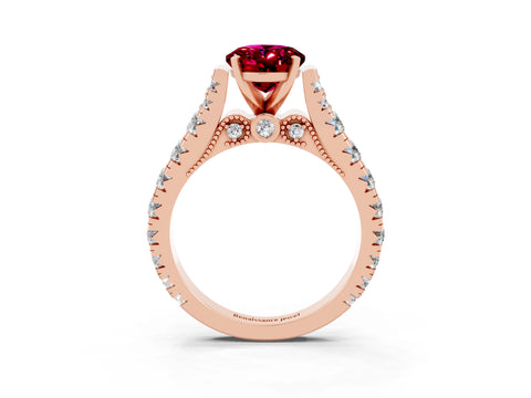 Rose gold Oval Cut Garnet Classic Solitaire Ring with Pavé Band and Four-Prong Setting_3