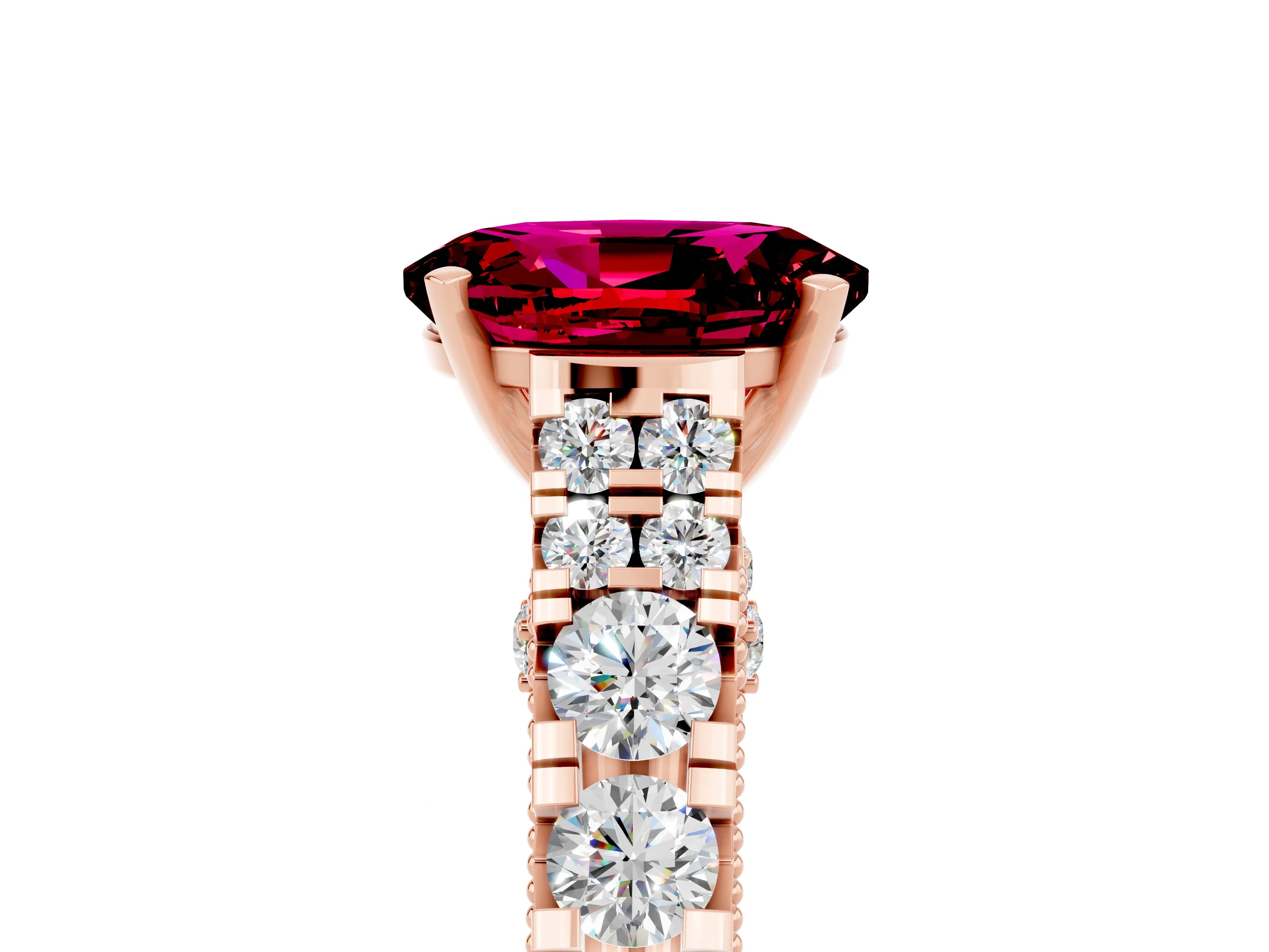 Rose gold Oval Cut Garnet Classic Solitaire Ring with Pavé Band and Four-Prong Setting_5