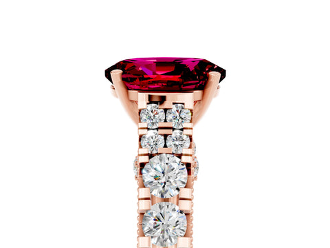 Rose gold Oval Cut Garnet Classic Solitaire Ring with Pavé Band and Four-Prong Setting_5
