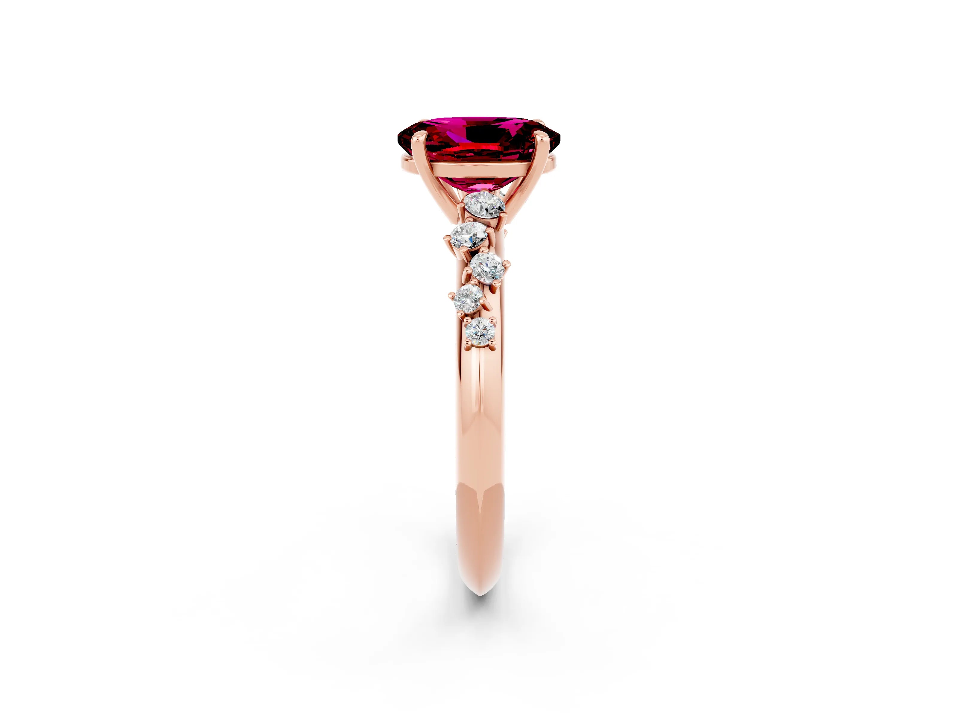 Rose gold Oval Cut Garnet Cluster Side Stone Solitaire Ring with Prong Setting_26