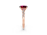 Rose gold Oval Cut Garnet Cluster Side Stone Solitaire Ring with Prong Setting_26