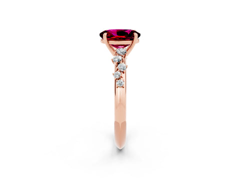 Rose gold Oval Cut Garnet Cluster Side Stone Solitaire Ring with Prong Setting_26