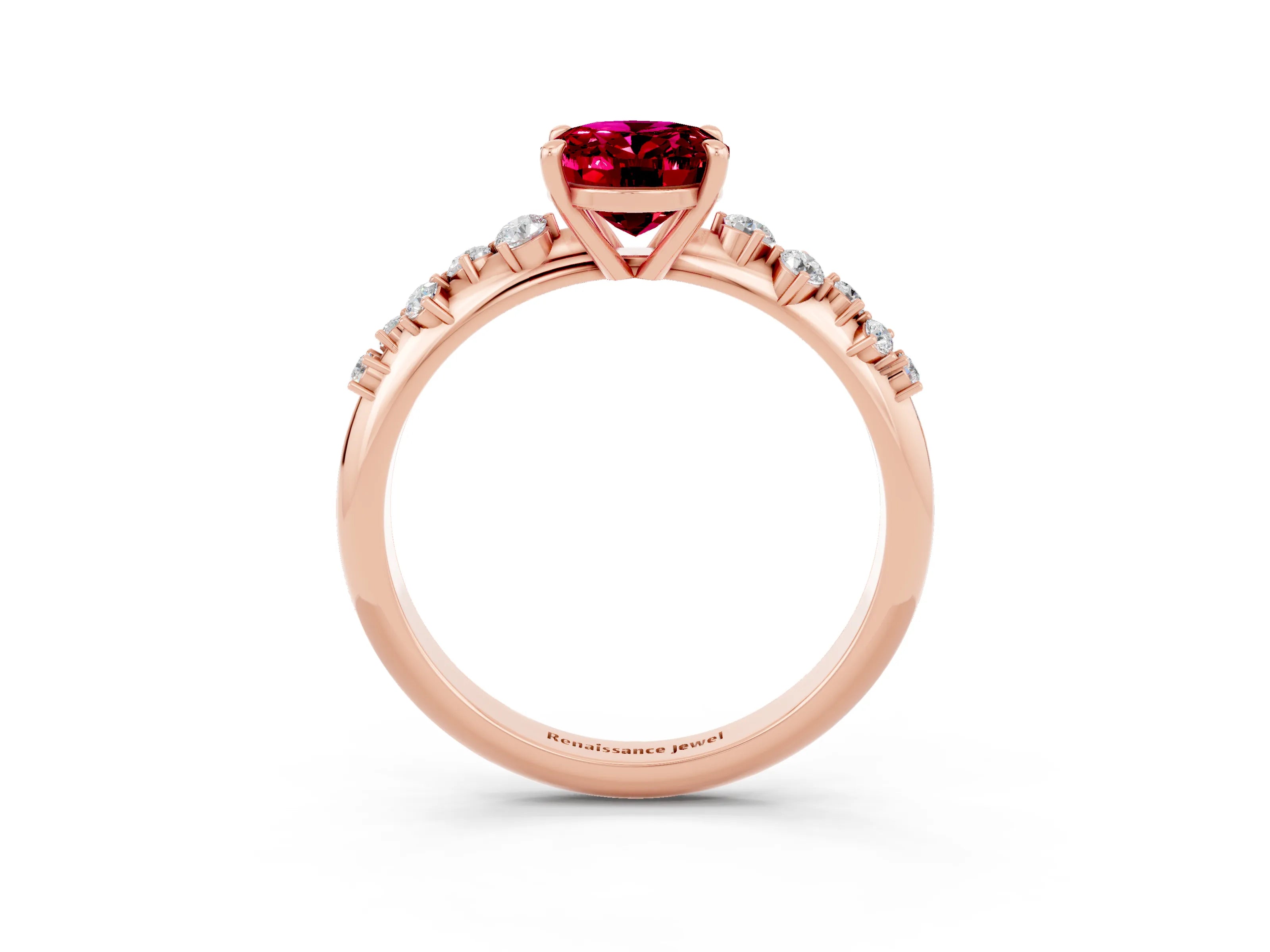 Rose gold Oval Cut Garnet Cluster Side Stone Solitaire Ring with Prong Setting_27
