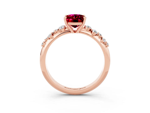 Rose gold Oval Cut Garnet Cluster Side Stone Solitaire Ring with Prong Setting_27