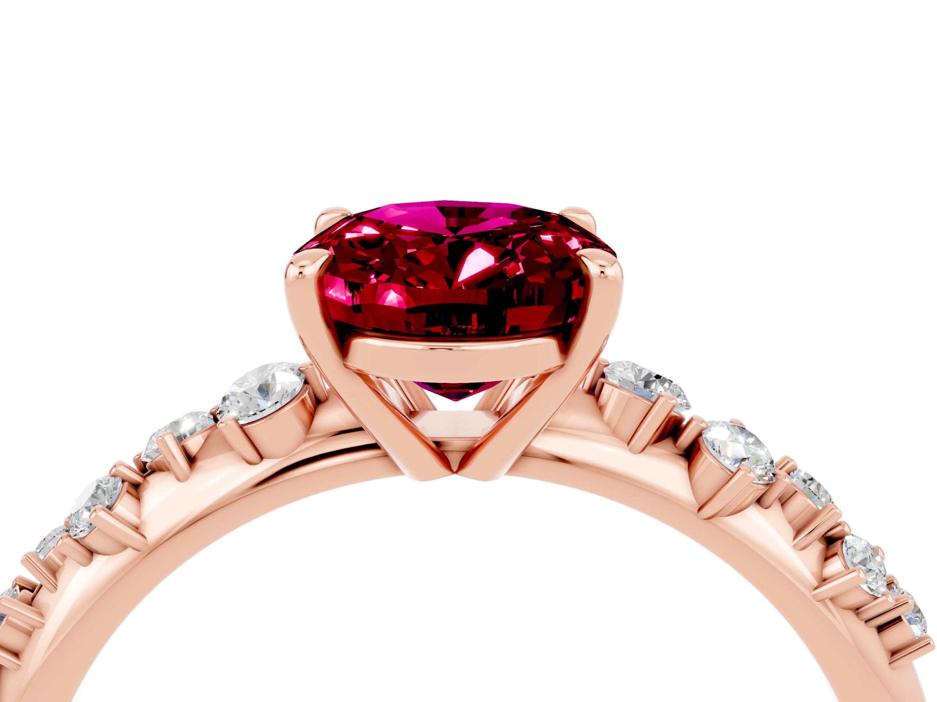 Rose gold Oval Cut Garnet Cluster Side Stone Solitaire Ring with Prong Setting_28
