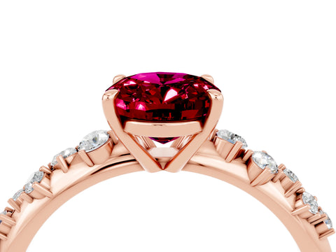 Rose gold Oval Cut Garnet Cluster Side Stone Solitaire Ring with Prong Setting_28