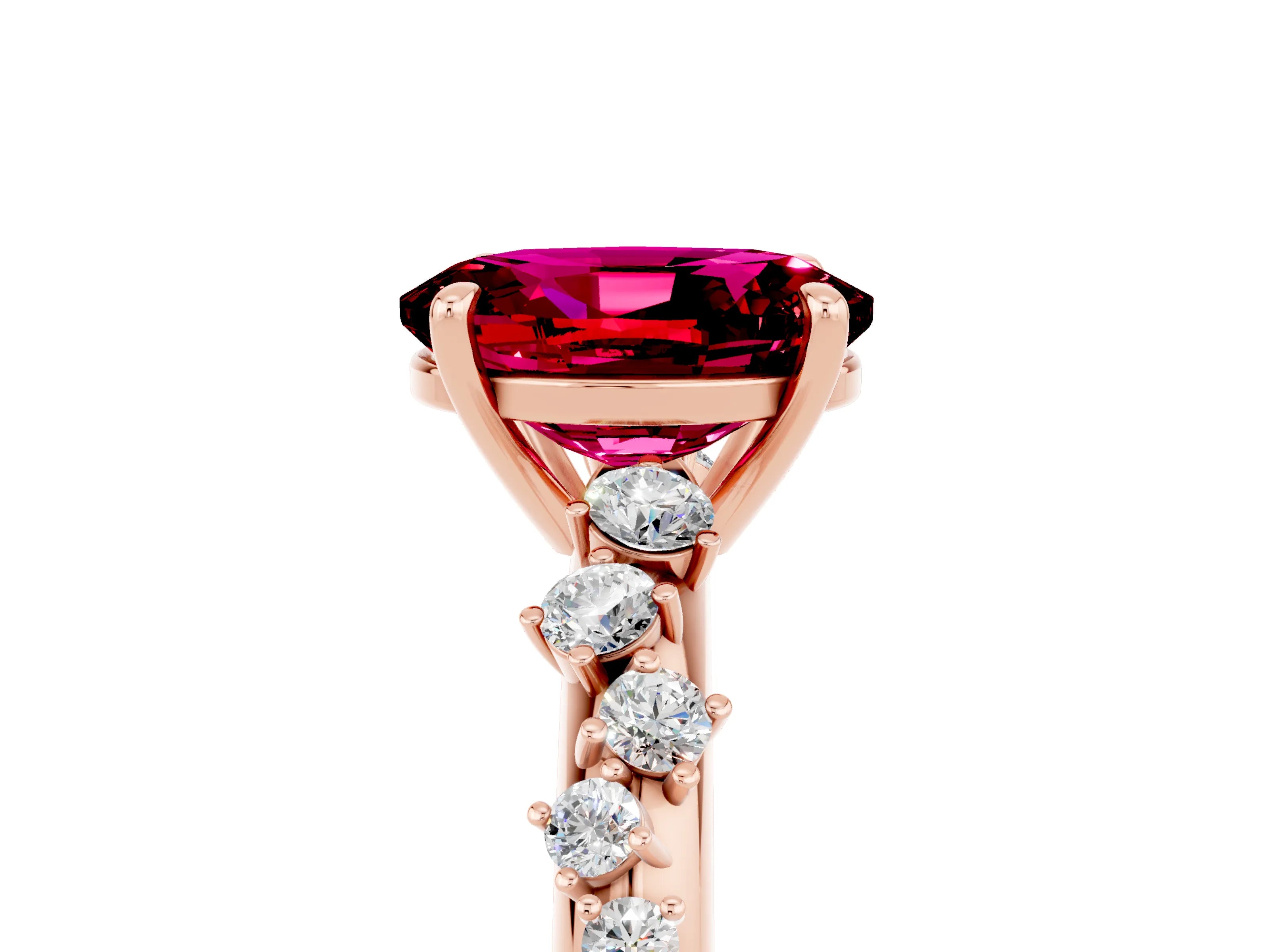 Rose gold Oval Cut Garnet Cluster Side Stone Solitaire Ring with Prong Setting_29