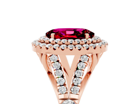 Rose gold Oval Cut Garnet Double Halo Ring with Split Shank and Prong Setting_17