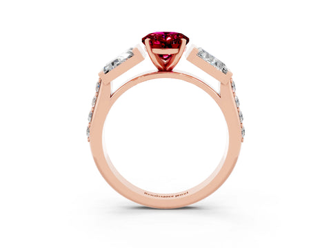 Rose gold Oval Cut Garnet Engagement Ring with Baguette Side Stones and Channel Set Band_3