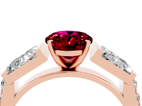 Rose gold Oval Cut Garnet Engagement Ring with Baguette Side Stones and Channel Set Band_4