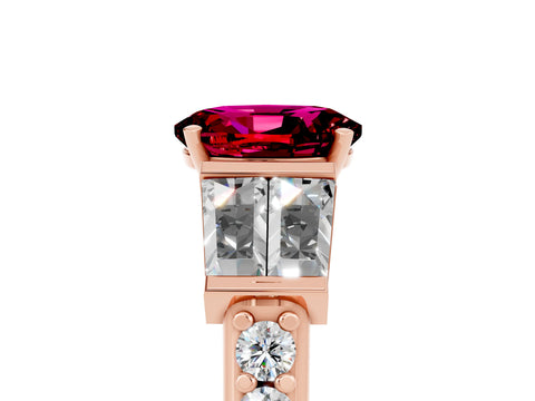 Rose gold Oval Cut Garnet Engagement Ring with Baguette Side Stones and Channel Set Band_5
