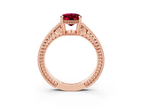 Rose gold Oval Cut Garnet Engagement Ring with Milgrain Channel Set Band and Prong Setting_3