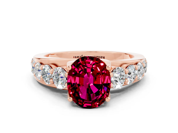 Rose gold Oval Cut Garnet Engagement Ring with Pavé Band and Four-Prong Setting