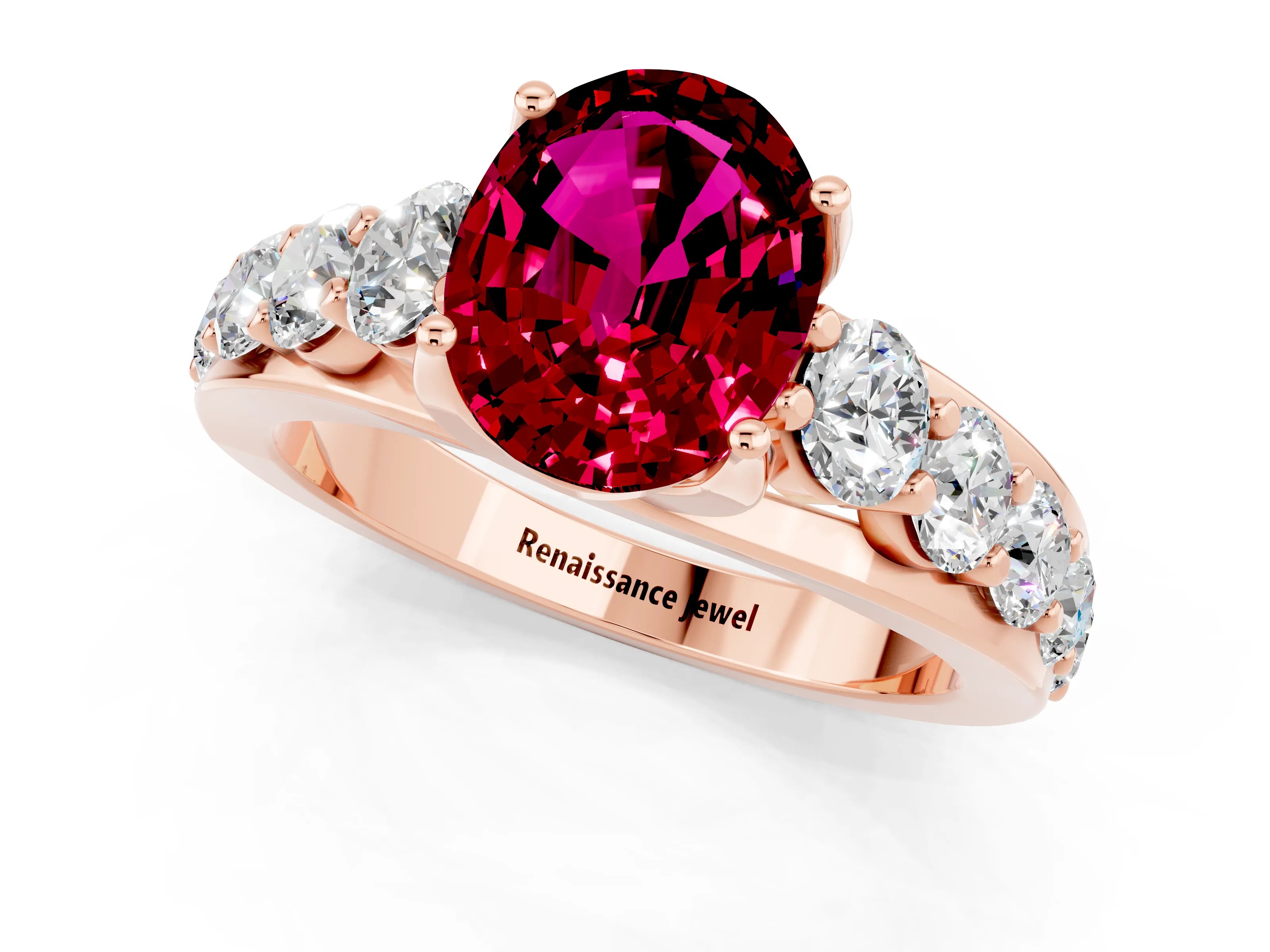 Rose gold Oval Cut Garnet Engagement Ring with Pavé Band and Four-Prong Setting_1