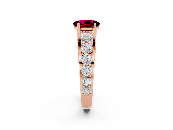 Rose gold Oval Cut Garnet Engagement Ring with Pavé Band and Four-Prong Setting