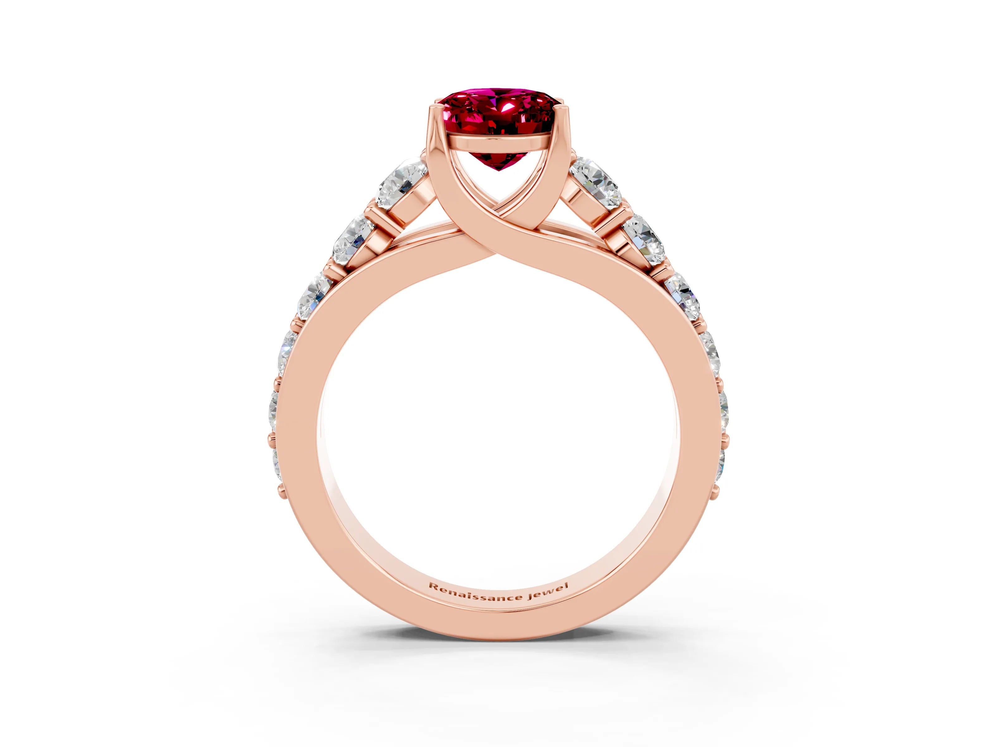 Rose gold Oval Cut Garnet Engagement Ring with Pavé Band and Four-Prong Setting_3