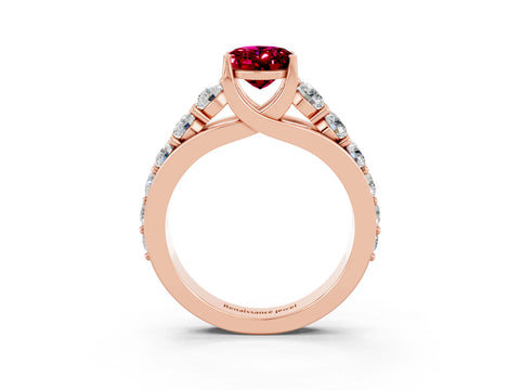 Rose gold Oval Cut Garnet Engagement Ring with Pavé Band and Four-Prong Setting_3