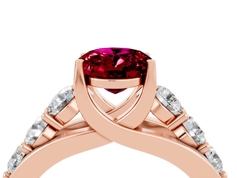 Rose gold Oval Cut Garnet Engagement Ring with Pavé Band and Four-Prong Setting_4