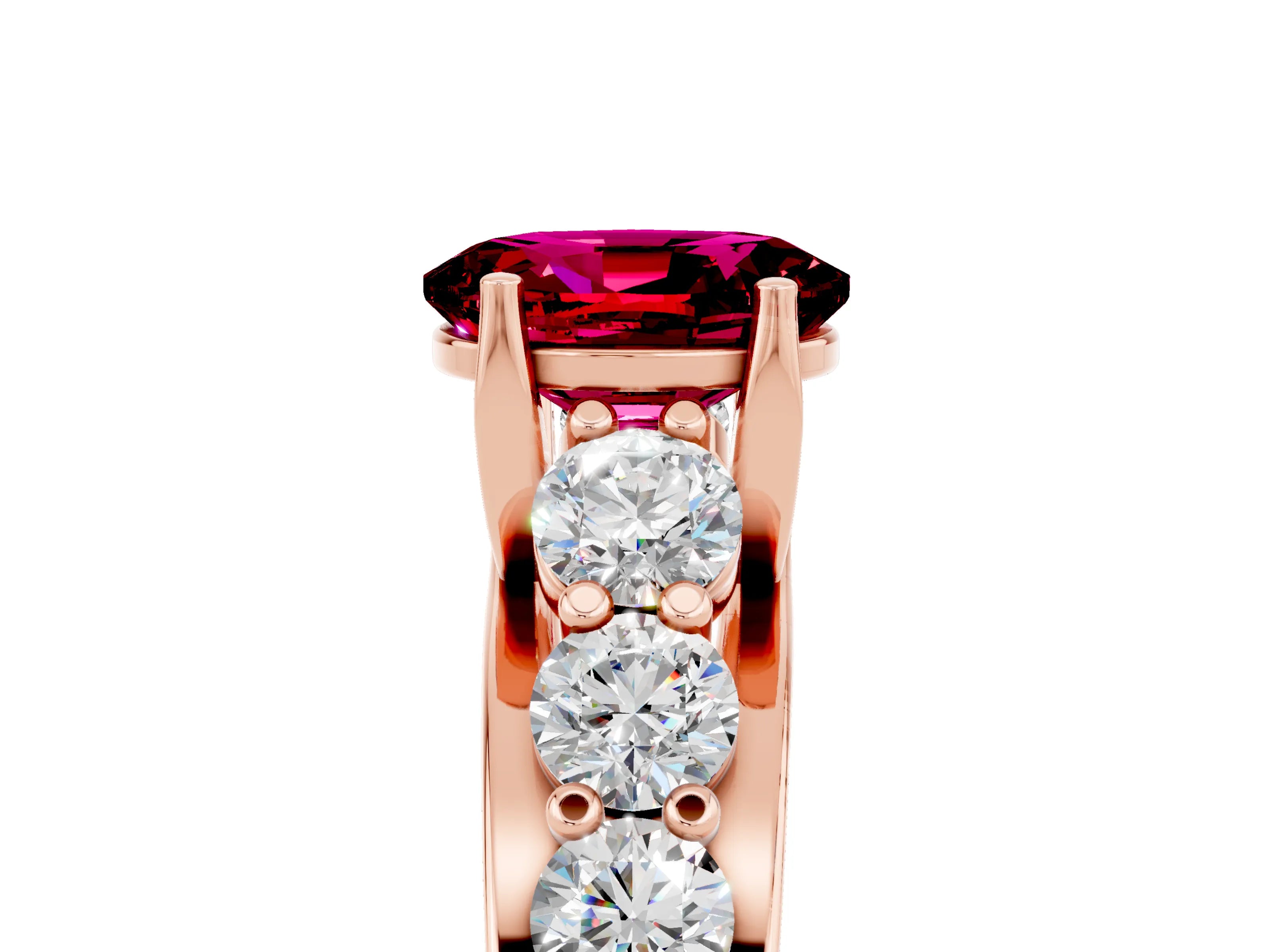 Rose gold Oval Cut Garnet Engagement Ring with Pavé Band and Four-Prong Setting_5