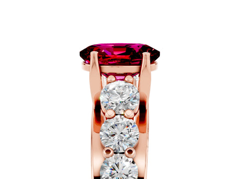 Rose gold Oval Cut Garnet Engagement Ring with Pavé Band and Four-Prong Setting_5