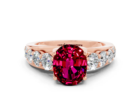 Rose gold Oval Cut Garnet Engagement Ring with Pavé Band and Four-Prong Setting