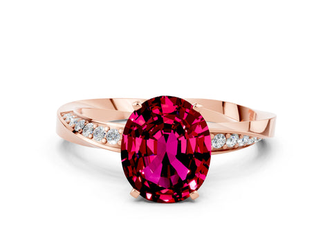 Rose gold Oval Cut Garnet Engagement Ring with Side Stone Accents and Four-Prong Setting_27
