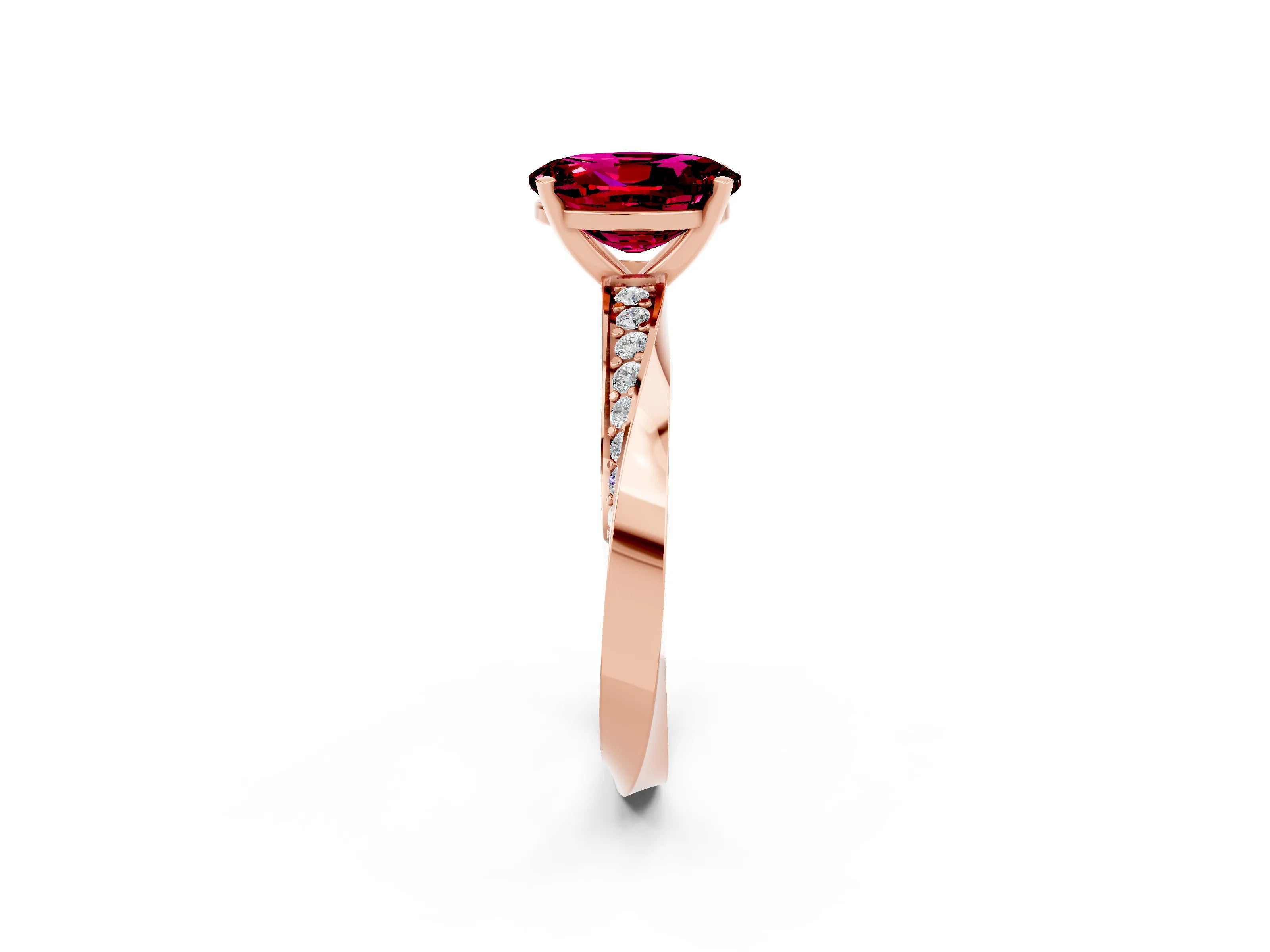 Rose gold Oval Cut Garnet Engagement Ring with Side Stone Accents and Four-Prong Setting_29