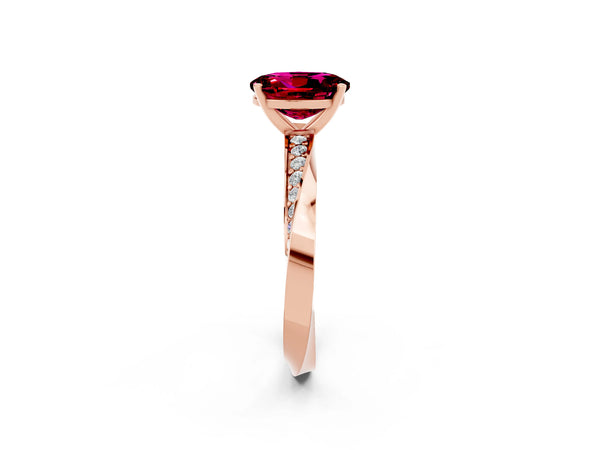 Rose gold Oval Cut Garnet Engagement Ring with Side Stone Accents and Four-Prong Setting
