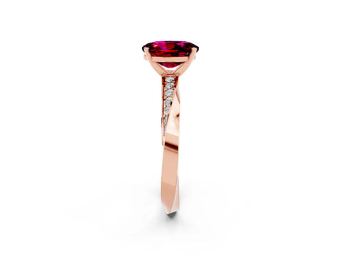Rose gold Oval Cut Garnet Engagement Ring with Side Stone Accents and Four-Prong Setting_29