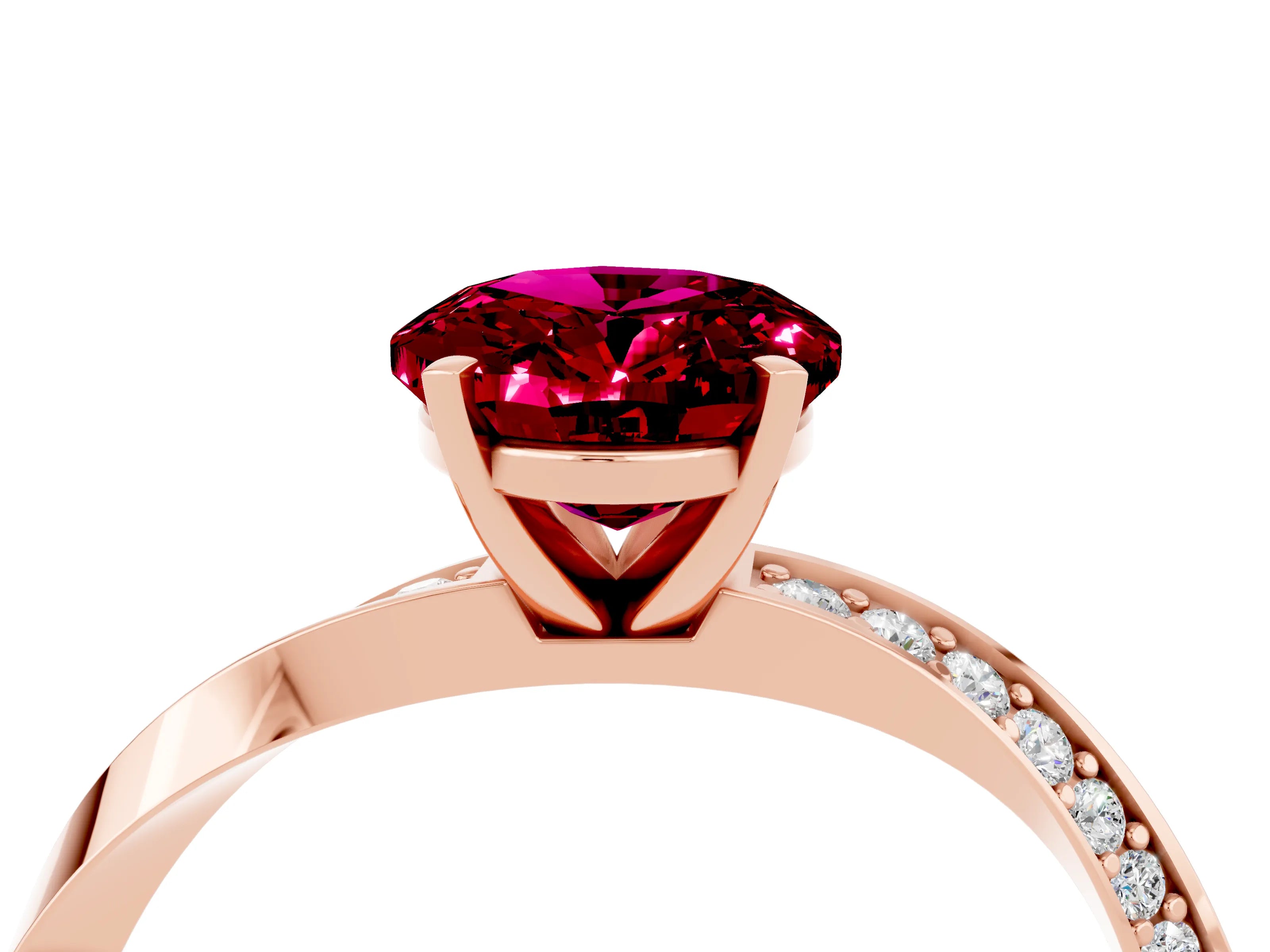 Rose gold Oval Cut Garnet Engagement Ring with Side Stone Accents and Four-Prong Setting_31