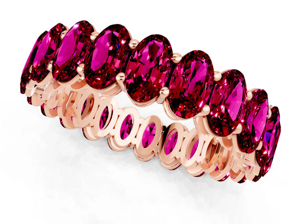 Rose gold Oval Cut Garnet Eternity Band with Shared Prong Setting