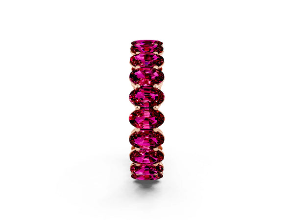 Rose gold Oval Cut Garnet Eternity Band with Shared Prong Setting