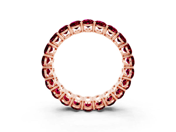 Rose gold Oval Cut Garnet Eternity Band with Shared Prong Setting