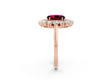 Rose gold Oval Cut Garnet Floral Double Halo Engagement Ring with Prong Setting_50