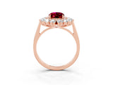 Rose gold Oval Cut Garnet Floral Double Halo Engagement Ring with Prong Setting_51