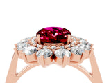 Rose gold Oval Cut Garnet Floral Double Halo Engagement Ring with Prong Setting_52