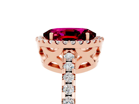 Rose gold Oval Cut Garnet Halo Engagement Ring with Pavé Band and Prong Setting_17