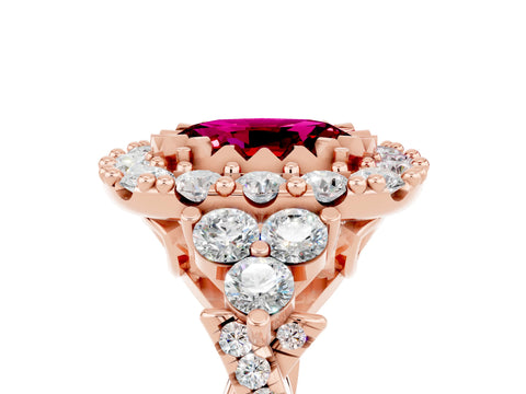 Rose gold Oval Cut Garnet Halo Ring with Pavé Band and Four-Prong Setting_17