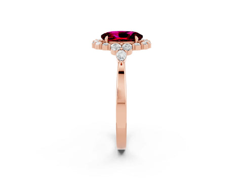 Rose gold Oval Cut Garnet Halo Ring with Pear Side Stones and Prong Setting_14