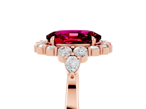 Rose gold Oval Cut Garnet Halo Ring with Pear Side Stones and Prong Setting_17