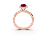 Rose gold Oval Cut Garnet Halo Ring with Round Split Shank and Prong Setting_51