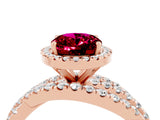 Rose gold Oval Cut Garnet Halo Ring with Round Split Shank and Prong Setting_52