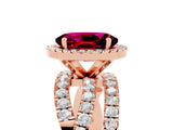 Rose gold Oval Cut Garnet Halo Ring with Round Split Shank and Prong Setting_53