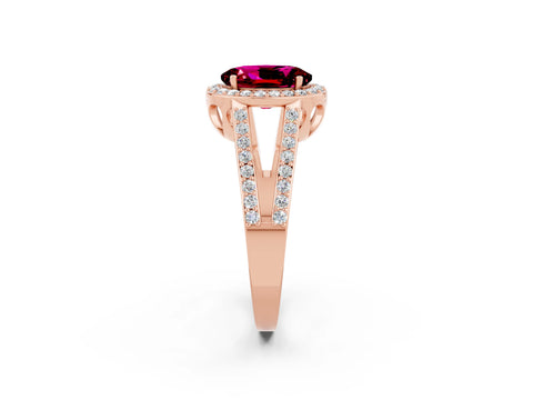 Rose gold Oval Cut Garnet Halo Ring with Split Shank U-Prong Band and Four-Prong Setting_2
