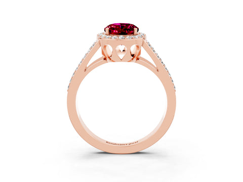 Rose gold Oval Cut Garnet Halo Ring with Split Shank U-Prong Band and Four-Prong Setting_3