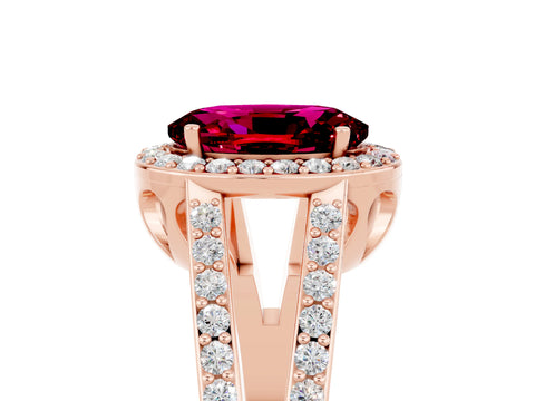 Rose gold Oval Cut Garnet Halo Ring with Split Shank U-Prong Band and Four-Prong Setting_5