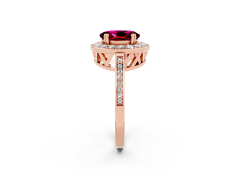 Rose gold Oval Cut Garnet Halo Ring with Split Shank and Four-Prong Setting_2