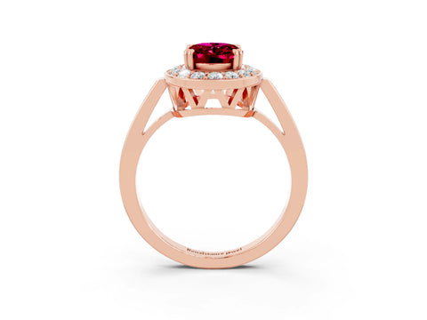 Rose gold Oval Cut Garnet Halo Ring with Split Shank and Four-Prong Setting_3