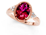 Rose gold Oval Cut Garnet Halo Ring with Tapered Band and Four-Prong Setting_1